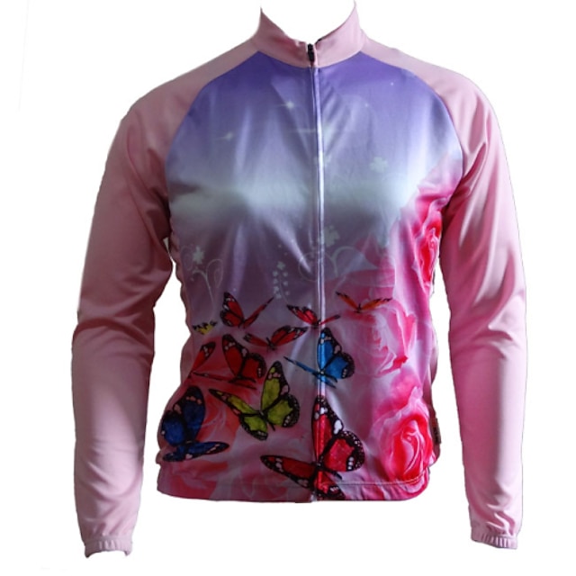  GETMOVING Women's Long Sleeve Cycling Jersey Blue+Pink Bike Jersey Top Breathable Quick Dry Anatomic Design Sports 100% Polyester Clothing Apparel / Stretchy / Back Pocket