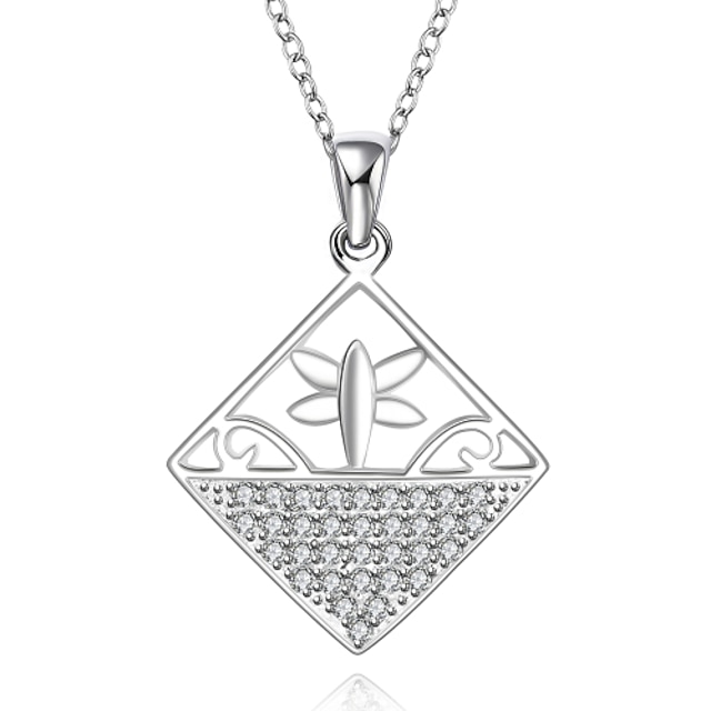  Fashion Style 925 Sterling Silver Jewelry Geometric Squares Pave Zircon Pendant Necklace for Women