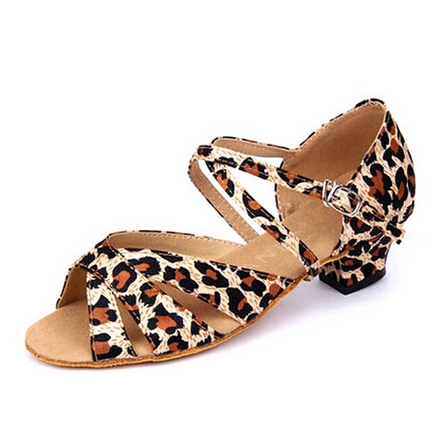  Women's/Kids' Dance Shoes Latin Satin Low Heel Leopard