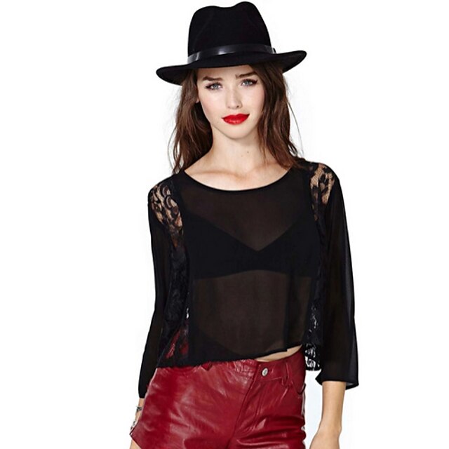  Women's Sexy/Casual/Lace/Party Round ¾ Sleeve Tops & Blouses (Chiffon/Lace)
