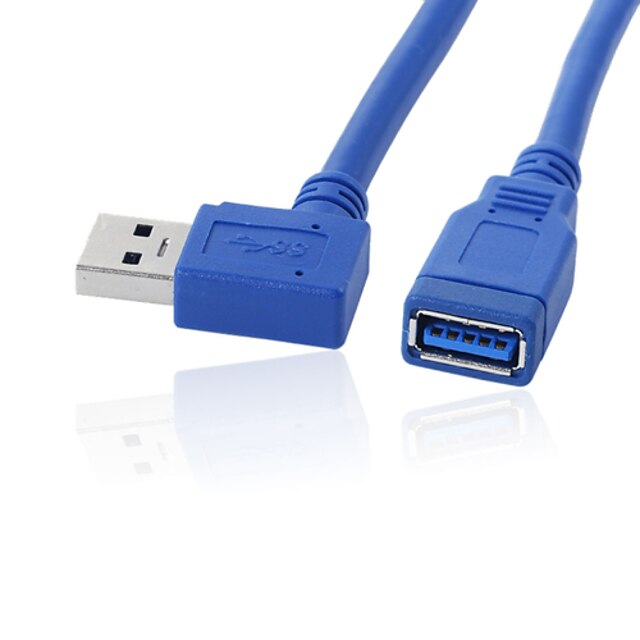  30CM USB 3.0 Right Angle 90 Degree Extension Cable Male to Female Adapter Cord Blue