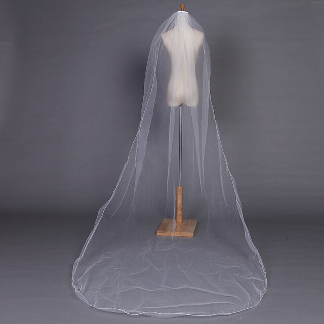  Wedding Veil One-tier Chapel Veils Pencil Edge 118.11 in (300cm) Tulle White Ivory