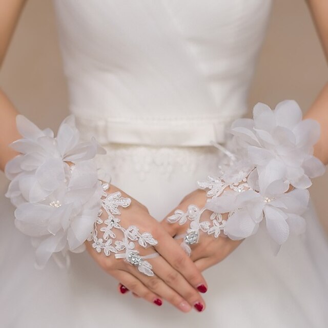  Lace / Tulle Wrist Length Glove Bridal Gloves / Party / Evening Gloves / Flower Girl Gloves With Rhinestone / Floral