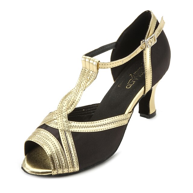  Damen Tanzschuhe Satin Schuhe für den lateinamerikanischen Tanz / Ballsaal Sandalen Maßgefertigter Absatz Maßfertigung Gold