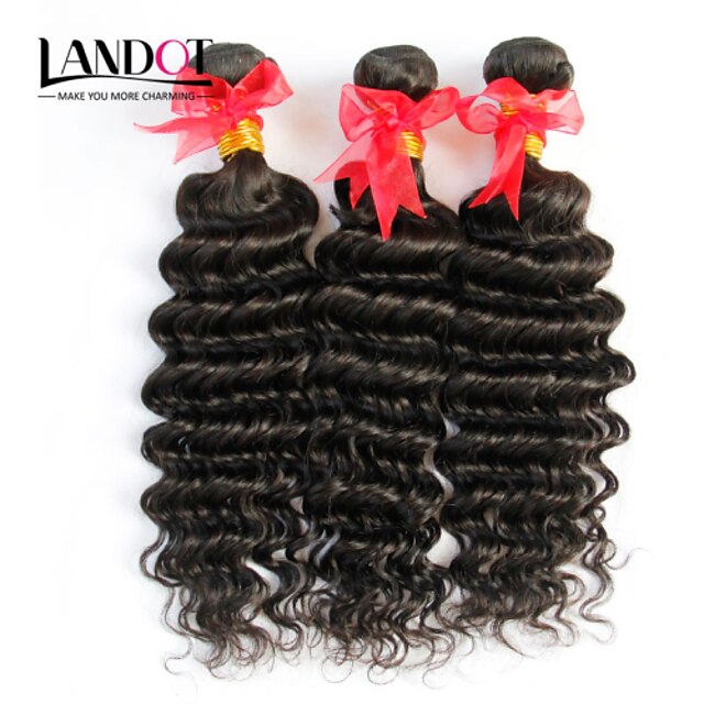  3 zestawy Włosy brazylijskie Curly Klasyczny Deep Wave Włosy virgin Fale w naturalnym kolorze 16-20 in Czarny Ludzkie włosy wyplata Ludzkich włosów rozszerzeniach / 10A