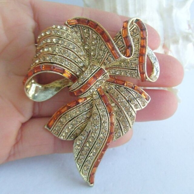  Women Accessories Gold-tone Topaz Rhinestone Crystal Bowknot Brooch Art Deco Crystal Sash Brooch Women Jewelry