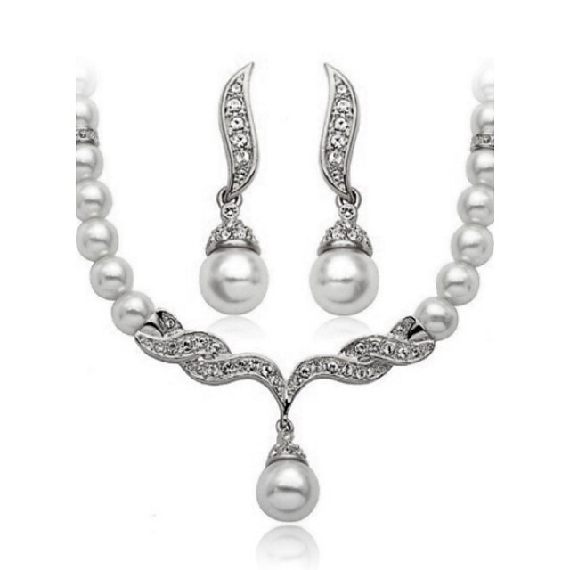  Jewelry Set - Pearl, Cubic Zirconia Vintage, Party, Casual Include Gold / White For Party / Earrings / Necklace