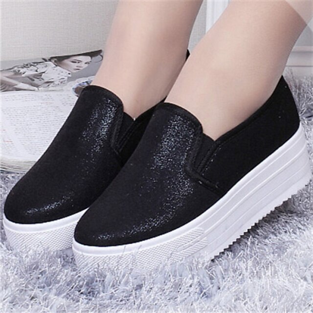  Women's Shoes Flat Heel Round Toe Loafers Casual Black/Silver