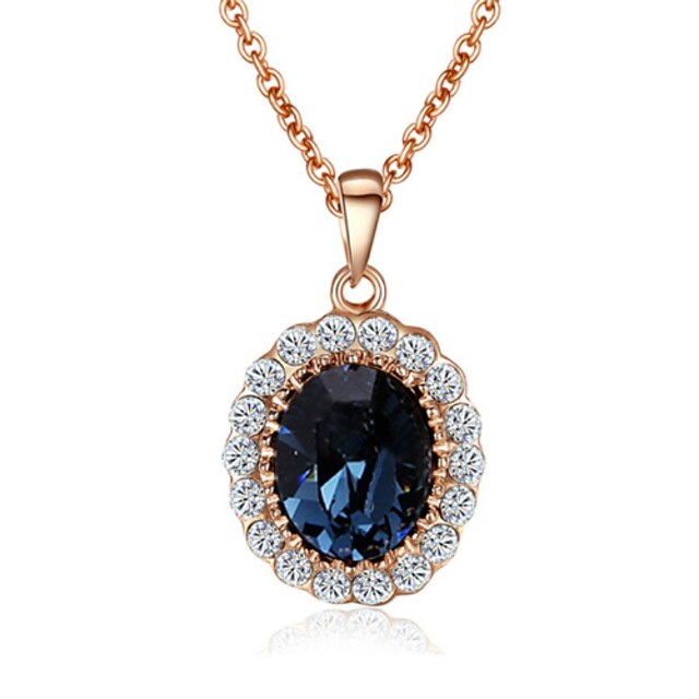  Sapphire Crystal Pendant Necklace Solitaire Oval Cut Drop Ladies Vintage Party Work 18K Gold Plated Alloy Green Purple Red Blue Necklace Jewelry 1pc For Wedding Masquerade Engagement Party Prom