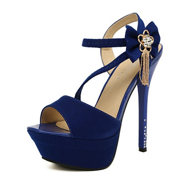  Women's Shoes Faux Suede Stiletto Heel Heels/Peep Toe/Platform Sandals Party & Evening/Dress Black/Blue