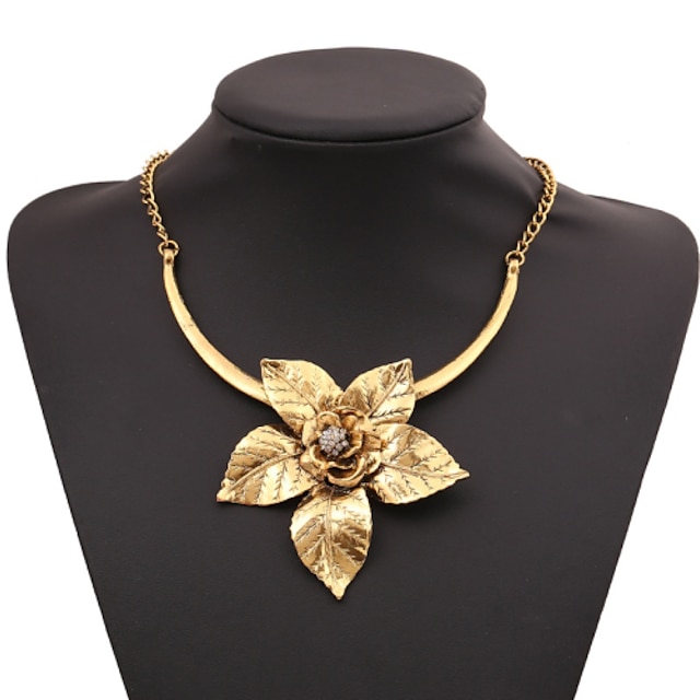  Women's Cubic Zirconia Statement Necklace Origami Artisan Lotus everyday Cubic Zirconia Gold Silver Necklace Jewelry For Party