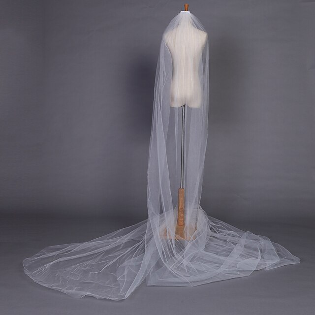  One-tier Pencil Edge Wedding Veil Chapel Veils with 204.72 in (520cm) Tulle / Angel cut / Waterfall