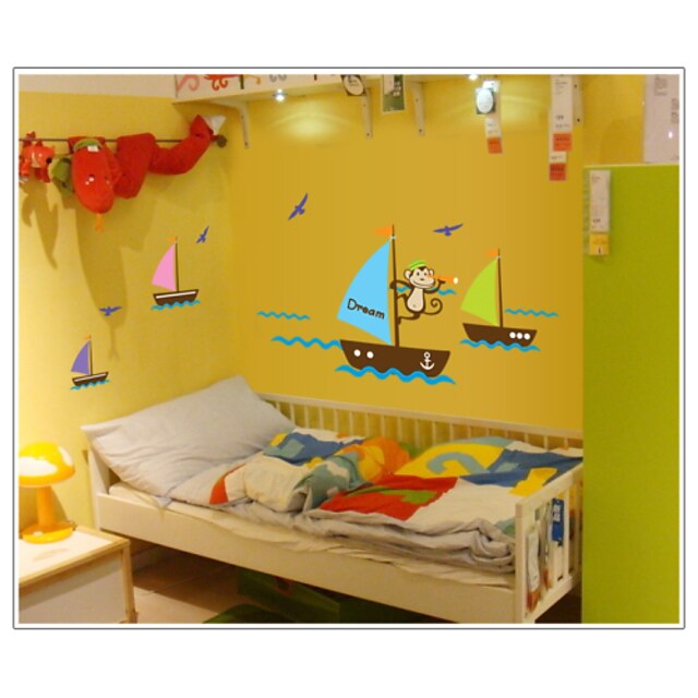  singe cherchent bateau de rêve dans le mur de la mer autocollants muraux PVC zooyoo7043 animale amovibles autocollants bricolage décoratif