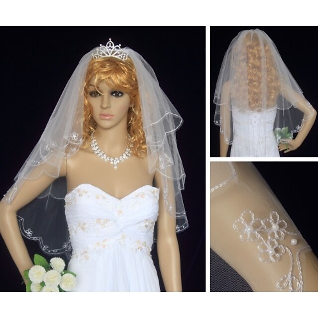  Δύο-βαθμίδων Γάμος Πέπλα Γάμου Πέπλα ως τον αγκώνα / Πέπλα Γάμου με Δαντέλα / Τούλι Πριγκίπισσα