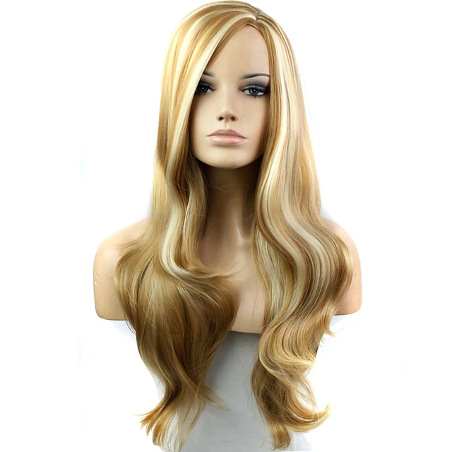  Synthetic Wig Style Wig Blonde F27-613# Synthetic Hair Women's Highlighted / Balayage Hair / Side Part Blonde Wig Long Black Wig