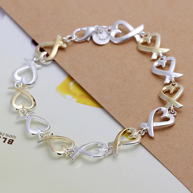 Novel Delicate Women's Golden And Silver Kelp Silver Plated Brass Chain & Link Bracelet(Silver)(1Pc)