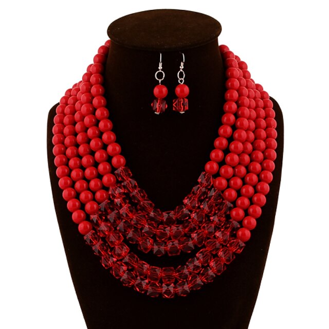  Damen Schmuck-Set - Künstliche Perle Retro, Party, Freizeit Einschließen Tropfen-Ohrringe / Anhängerketten Fuchsia / Rot / Blau Für Party / Besondere Anlässe / Jahrestag / Halsketten