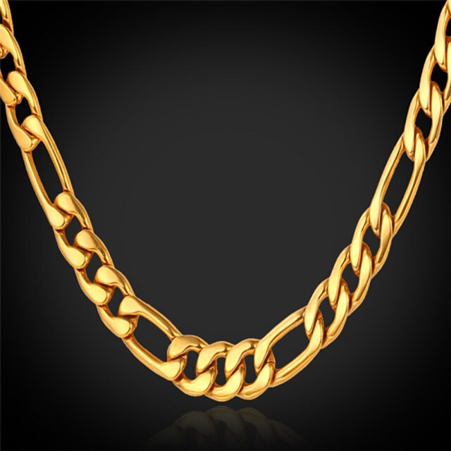  Women's Chain Necklace Figaro Chunky Ladies Fashion Dubai Gold Plated Yellow Gold Gold Filled Golden Necklace Jewelry For Christmas Gifts Wedding Party Special Occasion Birthday Gift