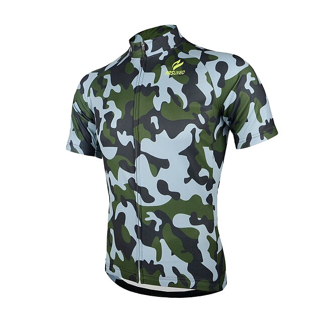  Arsuxeo Men's Short Sleeve Cycling Jersey Camo / Camouflage Bike Jersey Top Mountain Bike MTB Road Bike Cycling Breathable Quick Dry Anatomic Design Sports Clothing Apparel / Stretchy