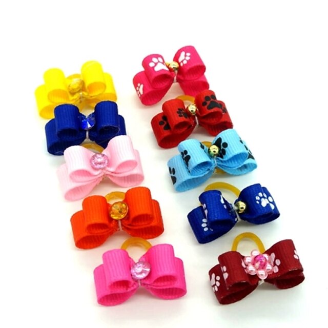  Lovely Pure Color Ribbon Style  Bead Decorated Rubber Band Hair Bow for Pet Dogs  (Random Color)
