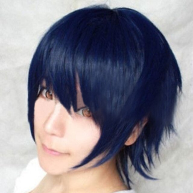  Synthetic Wig Natural Wave Style Capless Wig Blue Blue Synthetic Hair Women's Blue Wig Short Cosplay Wig