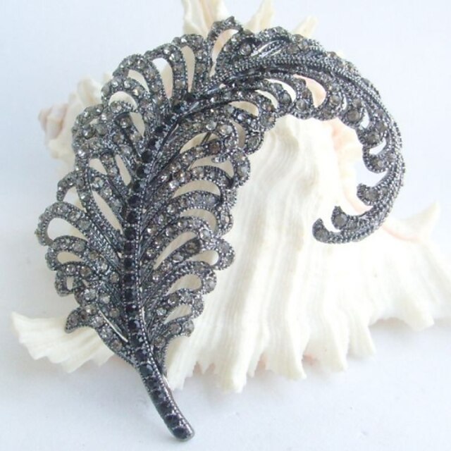  Wedding Accessories Black Gray Rhinestone Crystal Leaf Brooch Art Deco Crystal Brooch Bouquet Women Jewelry
