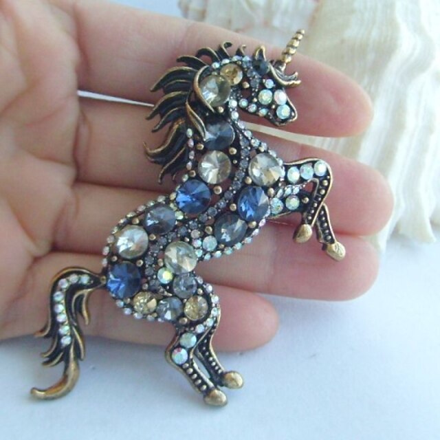  Women Accessories Gold-tone Multicolor Rhinestone Crystal Unicorn Horse Brooch Art Deco Scarf Brooch Women Jewelry