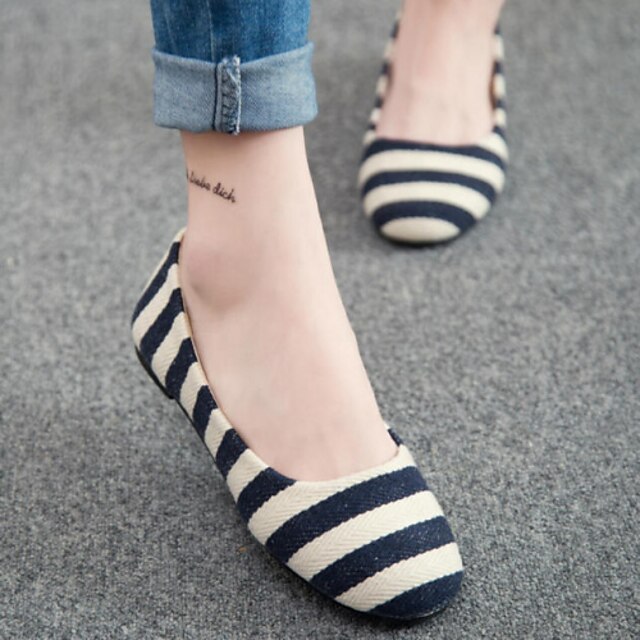  Women's Shoes Spring New Flat Heel Round Toe Comfort Stripe Flats Casual Black/Blue/Red