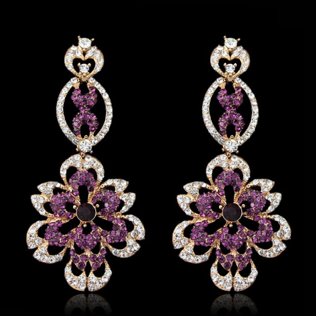  Lady's Purple Crystal Zircon Chandelier Drop Earrings for Wedding Party Jewelry