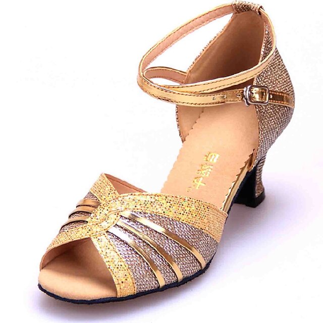  Non Přizpůsobitelné - Dámské - Taneční boty - Latina - Koženka - Nízky podpatek - Stříbrná / Zlatá