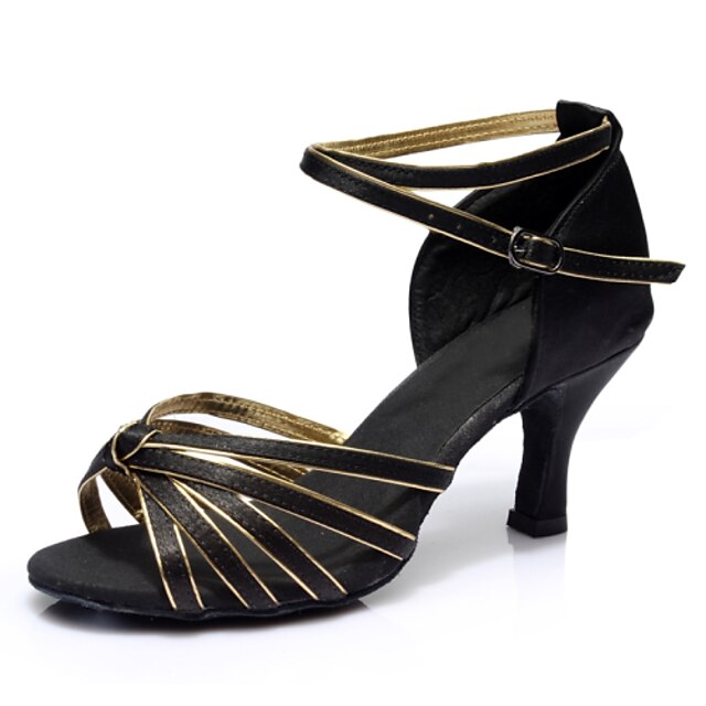  Women's Latin Shoes Satin Buckle Heel Buckle Customized Heel Customizable Dance Shoes Black / Gold / Performance