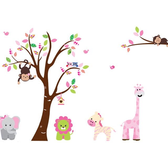  macaco adesivos de parede jardim zoológico leão elefante dos desenhos animados para quartos de crianças zooyoo216 decorativo removível