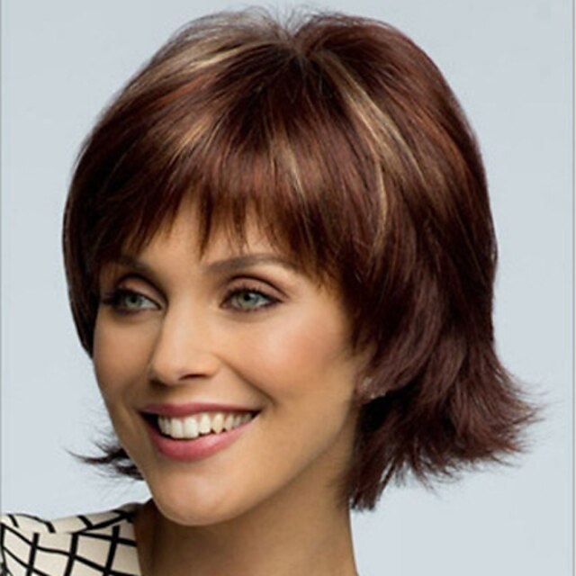  Synthetic Wig Straight Style Asymmetrical Capless Wig Brown Synthetic Hair Women's Natural Hairline Brown Wig Short Cosplay Wig