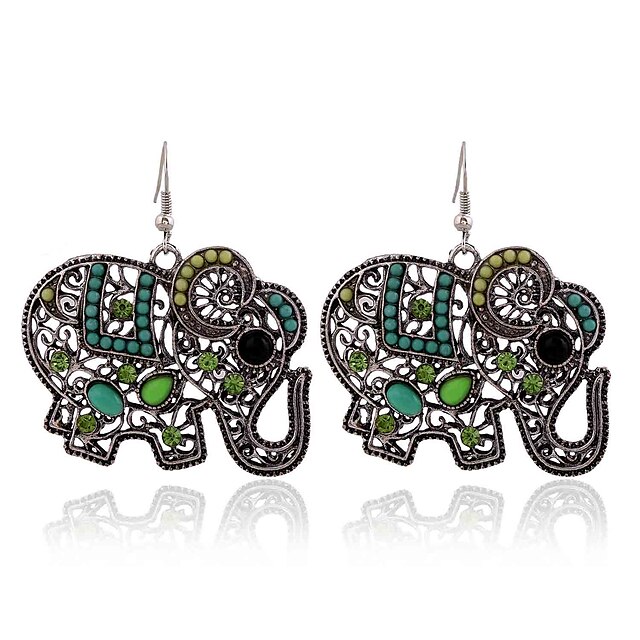  D Exceed  Bohemian Style Drop Stud Earrings for Women Gold Plate Lovely Elephant Shape Green Rhinestone Stud Jewelry