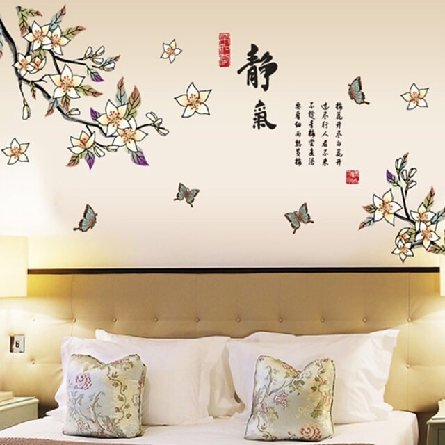  murales de style papillons autocollants mur de décalcomanies volent autour des fleurs pvc stickers muraux