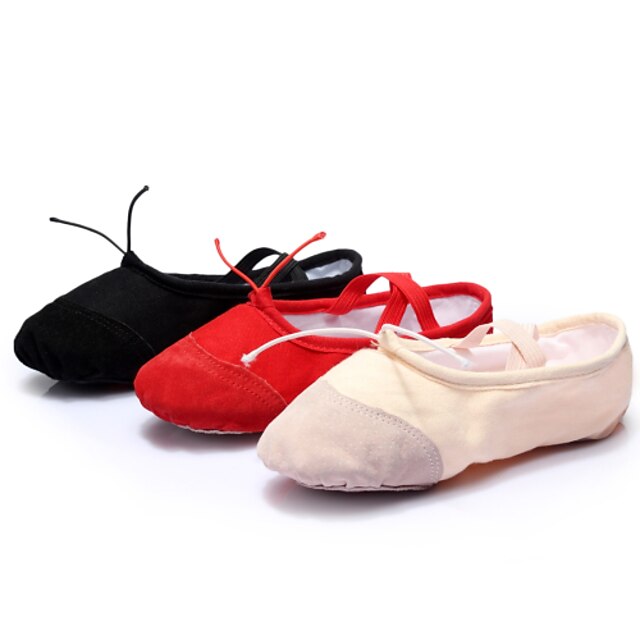  Women's Ballet Shoes Flat Flat Heel Leather Canvas Lace-up Black / Red / Beige