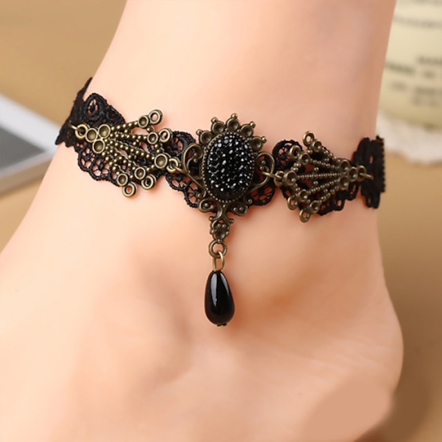  kvinnor mode organ smycken sommar strand gotisk stil charm vintage avslappnad spets svart kristall diamant vrist