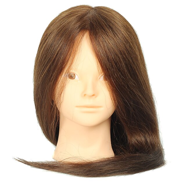  18 inch blended hair salon female mannequin head no make up color brown