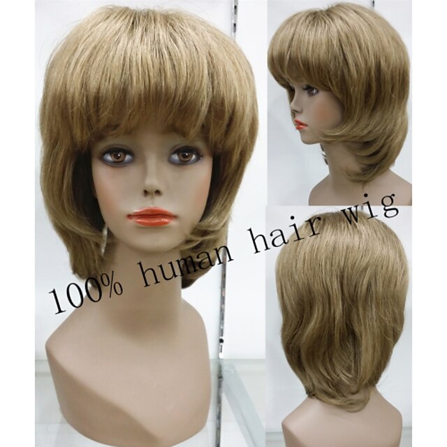 Exquisite Dark Blonde 100% Human Hair Wig Natural glueless cap wig Short  Remy Hair Wigs
