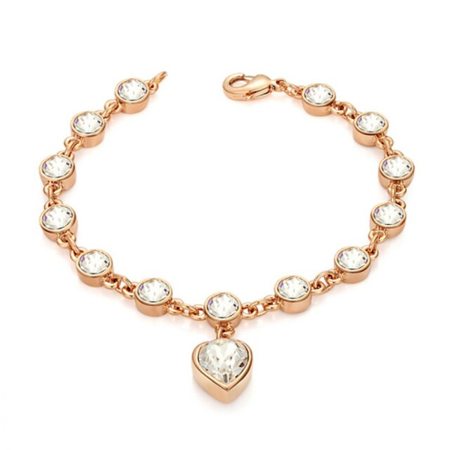  T&C Women's Noble 18K Rose Gold Plated Austrian Crystal Strand with Heart Crystal Pendant Bracelet