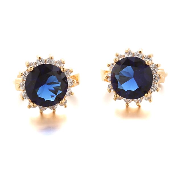  Sjeweler Female Fashion Gold-Plated Big Blue Zircon Round Earrings