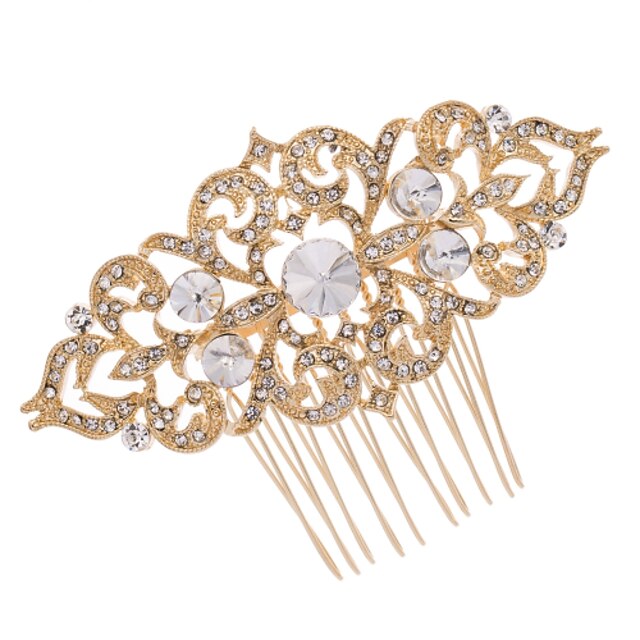  Women Wedding Bridal Hair Comb with Gold Rhinestone