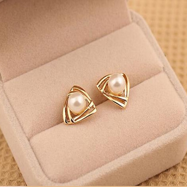  Stud Earrings For Women's Pearl Wedding Masquerade Engagement Party Pearl Imitation Pearl Alloy Geometrical Gold