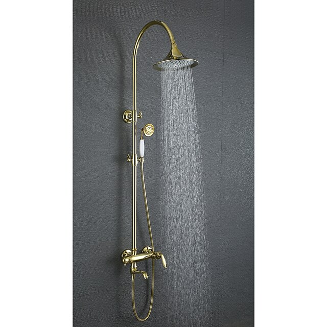  Shower Faucet - Antique Ti-PVD Wall Mounted Ceramic Valve Bath Shower Mixer Taps / Brass / Two Handles Three Holes