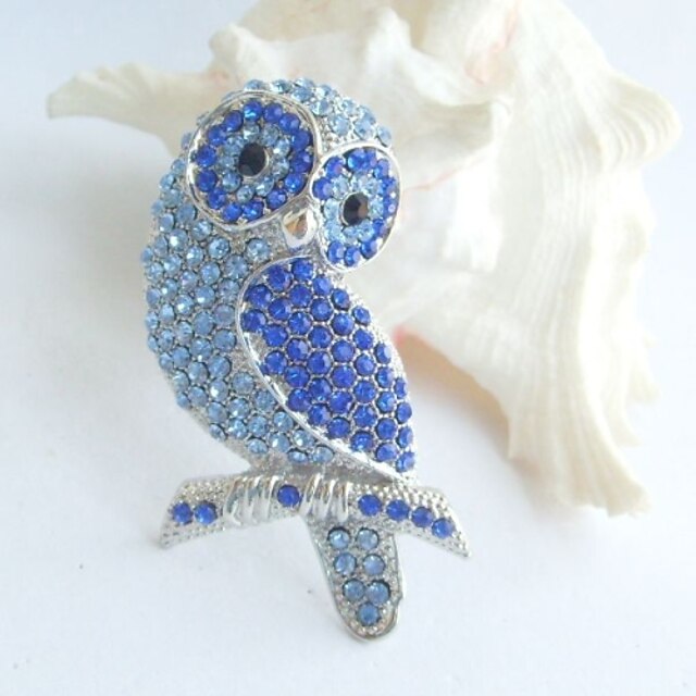  Women Accessories Silver-tone Blue Rhinestone Crystal Brooch Art Deco Bird Owl Brooch Women Jewelry