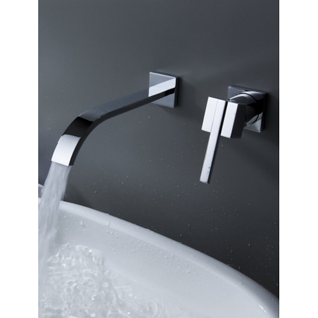  浴槽用水栓 - 滝状吐水タイプ / 組み合わせ式 クロム 壁式 二つ / シングルハンドル二つの穴Bath Taps