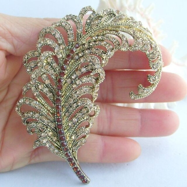  Women Accessories Gold-tone Topaz Rhinestone Crystal Leaf Brooch Art Deco Crystal Brooch Bouquet Women Jewelry