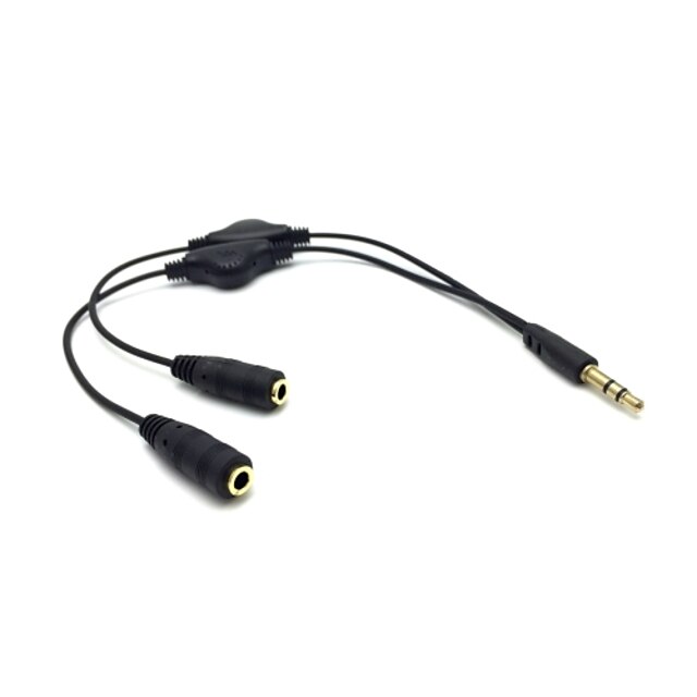 3,5 mm de extensión adaptador de cable divisor de audio para auriculares auriculares macho a 2 mujeres con el botón de control de volumen