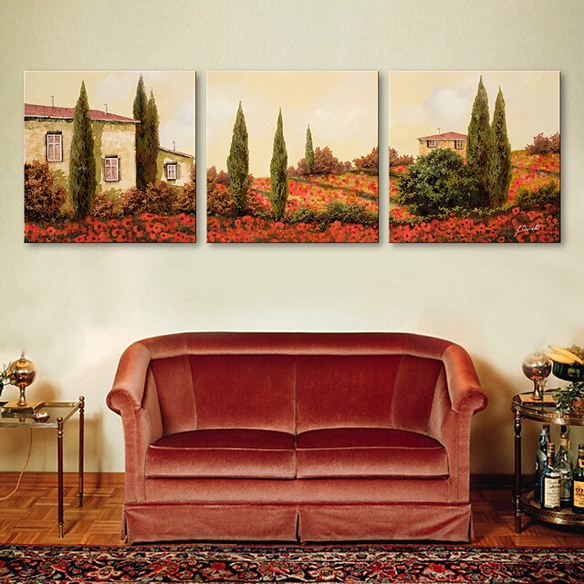  E-Home® Leinwand bist das Haus der Blumen dekorative Malerei Set von 3