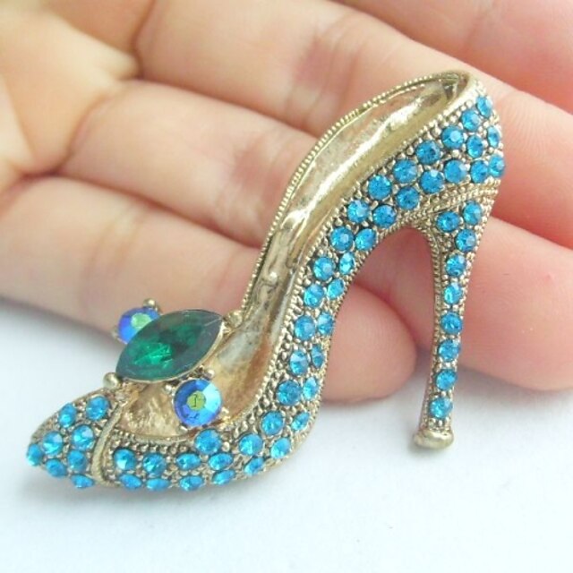  Women Accessories Gold-tone Turquoise Rhinestone Crystal High-heeled Shoes Brooch Art Deco Women Jewelry
